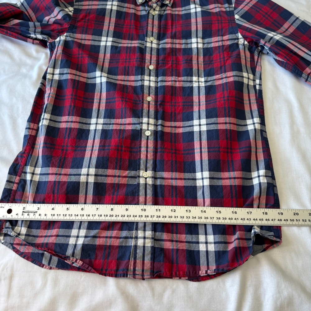 Uniqlo Mens Plaid Button Down Long Sleeve Shirt Red Blue Medium Grunge College - Picture 12 of 13